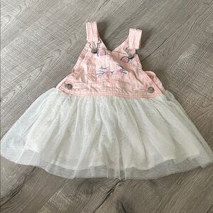 OshKosh B'gosh Pink and White Bunny Overalls - 18 months